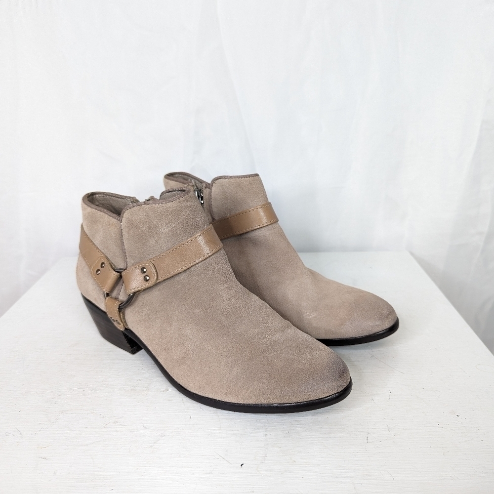 Sam Edelman Phoenix Taupe Greige Leather Ankle Booties - Size 8.5